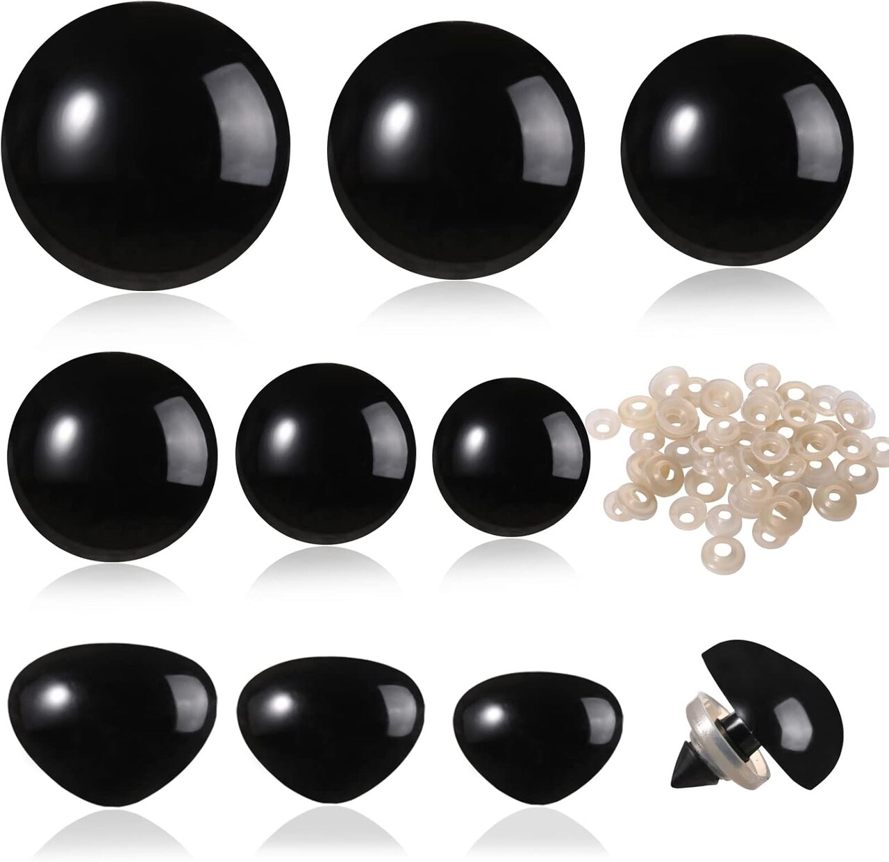 360-Piece Large Black Plastic Safety Eyes & Noses with Washers – 12mm–30mm Assorted Sizes for Crochet Dolls, Plush Toys & DIY Crafts